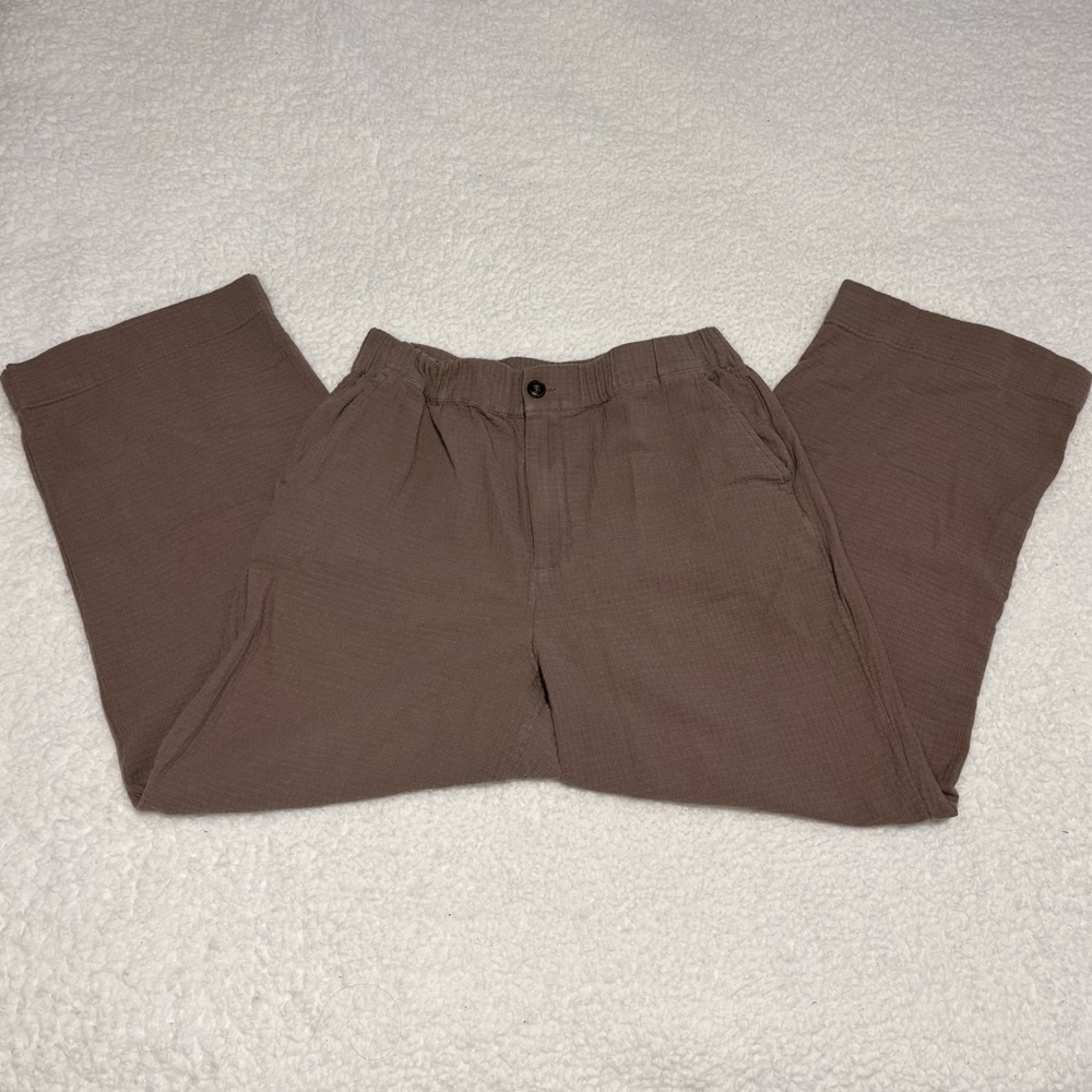 Madewell Women Brown Waffle Pull On Straight Leg Pants